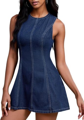 Tcremisa Womens Denim Mini Dress Summer Casual Sleeveless Backless Bow Tie Open Back Tank Jean Dresses in Saudi Arabia