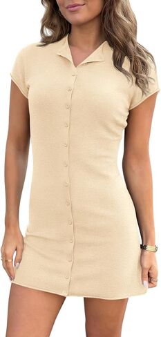 Saodimallsu Womens Button Down Mini Dress Summer Sleeveless Bodycon Casual Knit Short Cardigan Sweater Dresses in Saudi Arabia