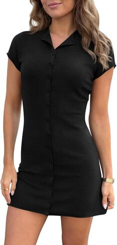 Saodimallsu Womens Button Down Mini Dress Summer Sleeveless Bodycon Casual Knit Short Cardigan Sweater Dresses in Saudi Arabia