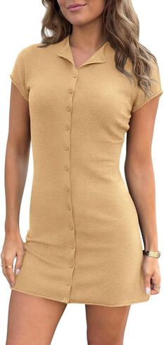 Saodimallsu Womens Button Down Mini Dress Summer Sleeveless Bodycon Casual Knit Short Cardigan Sweater Dresses in Saudi Arabia