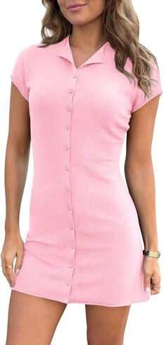 Saodimallsu Womens Button Down Mini Dress Summer Sleeveless Bodycon Casual Knit Short Cardigan Sweater Dresses in Saudi Arabia
