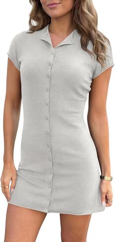 Saodimallsu Womens Button Down Mini Dress Summer Sleeveless Bodycon Casual Knit Short Cardigan Sweater Dresses in Saudi Arabia