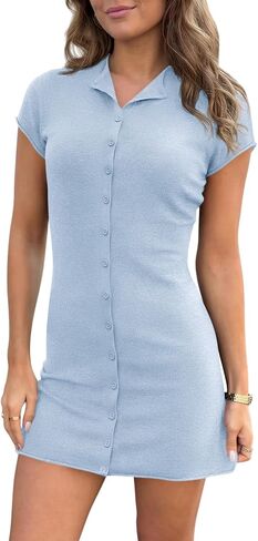 Saodimallsu Womens Button Down Mini Dress Summer Sleeveless Bodycon Casual Knit Short Cardigan Sweater Dresses in Saudi Arabia