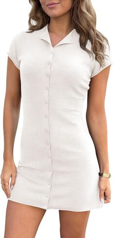 Saodimallsu Womens Button Down Mini Dress Summer Sleeveless Bodycon Casual Knit Short Cardigan Sweater Dresses in Saudi Arabia