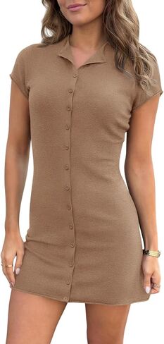 Saodimallsu Womens Button Down Mini Dress Summer Sleeveless Bodycon Casual Knit Short Cardigan Sweater Dresses in Saudi Arabia