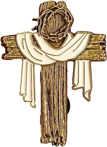 3D Cross Lapel Pin - Antique Gold Jesus Pin with Crown of Thorns & Shroud - Meaningful Christian Enamel Brooch, Religious Easter Gifts for Men & Women in Saudi Arabia