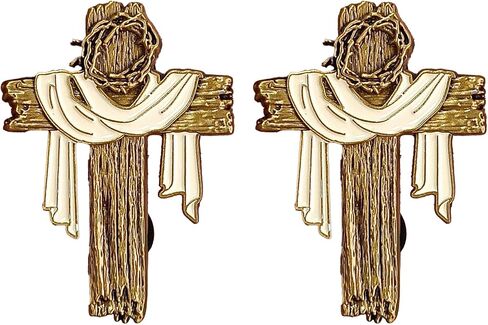 3D Cross Lapel Pin - Antique Gold Jesus Pin with Crown of Thorns & Shroud - Meaningful Christian Enamel Brooch, Religious Easter Gifts for Men & Women in Saudi Arabia