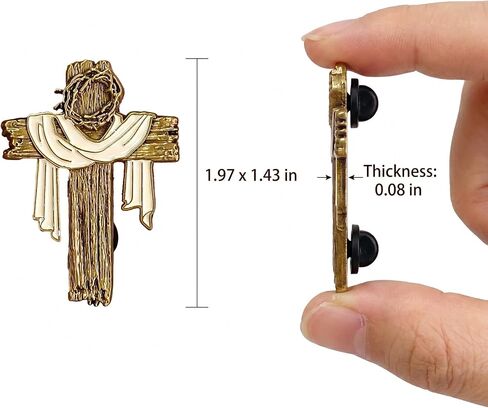 3D Cross Lapel Pin - Antique Gold Jesus Pin with Crown of Thorns & Shroud - Meaningful Christian Enamel Brooch, Religious Easter Gifts for Men & Women in Saudi Arabia