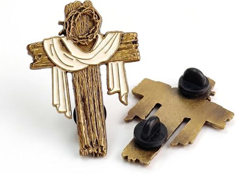 3D Cross Lapel Pin - Antique Gold Jesus Pin with Crown of Thorns & Shroud - Meaningful Christian Enamel Brooch, Religious Easter Gifts for Men & Women in Saudi Arabia