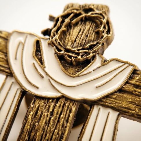 3D Cross Lapel Pin - Antique Gold Jesus Pin with Crown of Thorns & Shroud - Meaningful Christian Enamel Brooch, Religious Easter Gifts for Men & Women in Saudi Arabia