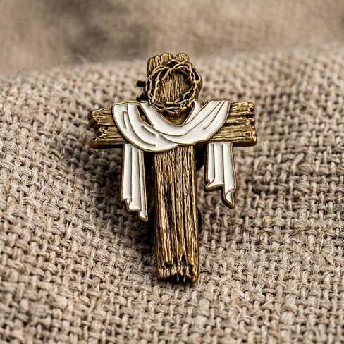 3D Cross Lapel Pin - Antique Gold Jesus Pin with Crown of Thorns & Shroud - Meaningful Christian Enamel Brooch, Religious Easter Gifts for Men & Women in Saudi Arabia