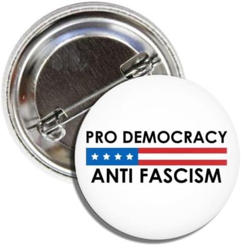 Pro Democracy Anti Fascism Political Button Pin, White and Blue Stars and Stripes Design, 1.50 Inch Round Metal Badge in Kuwait