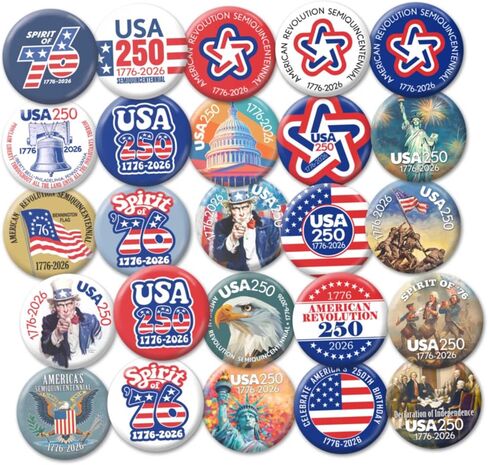 BUTTON DELI Buttons 25pcs, United States of America Semiquincentennial 1776 2026 - Bulk Novelty Pins - Assorted Designs 780 in Saudi Arabia