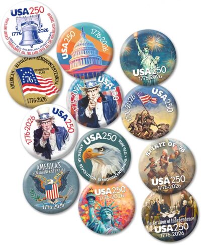 BUTTON DELI Buttons 25pcs, United States of America Semiquincentennial 1776 2026 - Bulk Novelty Pins - Assorted Designs 780 in Saudi Arabia
