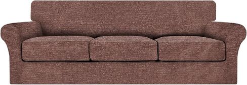 URBANLIFE Stretch Sofa Slipcover - 4-Piece Sofa Cover, Sofa Protector Couch with Soft & Breathable, Couch Covers for 3 Cushion Couch Sofa pet Friendly, Knit Fabric - Machine Washable (Sofa，Chocolate) in Saudi Arabia