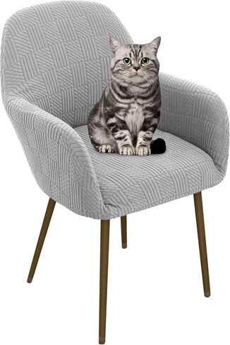 High Arm Chair Cover, Mid Century Modern Dining Slipcover with Arms, Jacquard Fabric Protector for Square Back Chairs, Kitchen, Office, Living Room, Set of 4 (4, Natural) in Saudi Arabia