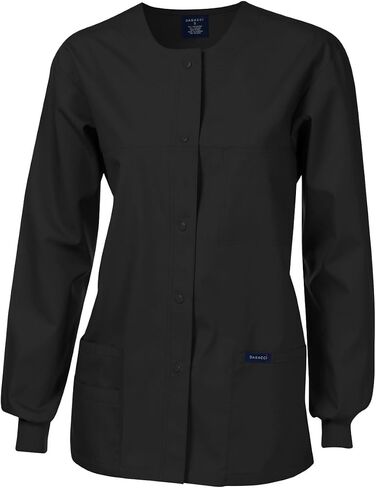 Dagacci Medical Uniform® Bundle Women’s Medical Scrub Set (Black Size L) with Warm-Up Jacket – Classic V-Neck Top, Pants & Long-Sleeve Snap Jacket, 3-Piece Nursing Uniform Set in Saudi Arabia