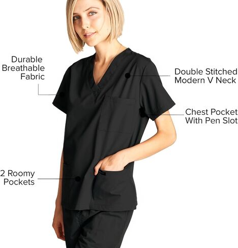 Dagacci Medical Uniform® Bundle Women’s Medical Scrub Set (Black Size L) with Warm-Up Jacket – Classic V-Neck Top, Pants & Long-Sleeve Snap Jacket, 3-Piece Nursing Uniform Set in Saudi Arabia
