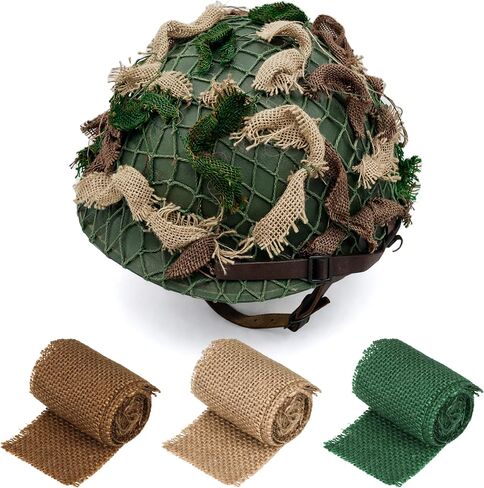 WW2 Paratrooper Helmet Net Replica Camouflage Camo Net US German Paratroopers Outdoor Linen Strip Iron (Helmet Not Included), Medium Size in Kuwait