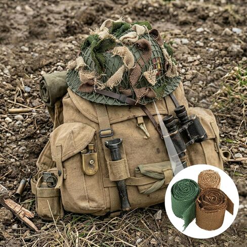 WW2 Paratrooper Helmet Net Replica Camouflage Camo Net US German Paratroopers Outdoor Linen Strip Iron (Helmet Not Included), Medium Size in Kuwait