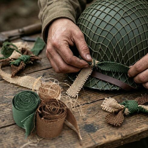 WW2 Paratrooper Helmet Net Replica Camouflage Camo Net US German Paratroopers Outdoor Linen Strip Iron (Helmet Not Included), Medium Size in Kuwait