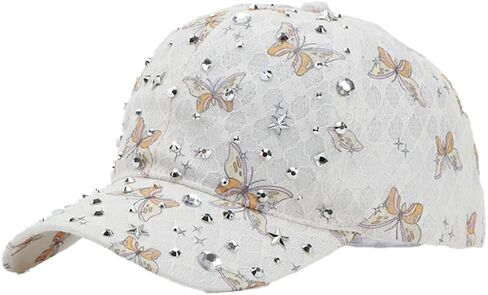Women's Rhinestone Lace Butterfly Baseball Cap Breathable Sun Hat for Spring Summer Outdoor Activities in Saudi Arabia