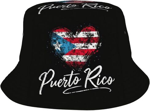 Puerto Rico Flag Heart Bucket Hat for Women Men Fisherman Hat Packable Sun Cap Travel Outdoor Beach Caps in Saudi Arabia