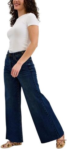 Judy Blue High Waist Dark Wash Retro Wide Leg Jeans – Adjustable Waist Tabs & Raw Hem, Petite 29" Inseam in Kuwait