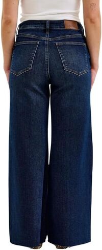 Judy Blue High Waist Dark Wash Retro Wide Leg Jeans – Adjustable Waist Tabs & Raw Hem, Petite 29" Inseam in Kuwait