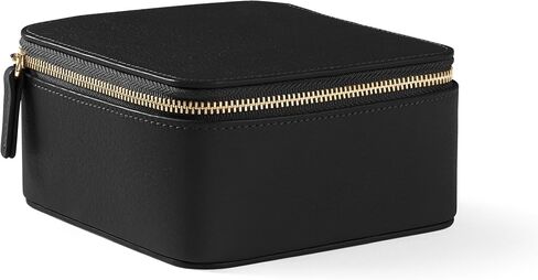 Leatherology Black Onyx Medium Jewelry Organizer – Full-Grain Leather Travel Case with Structured Design, Ring & Earring Storage, Zippered Suede Pouches in Saudi Arabia