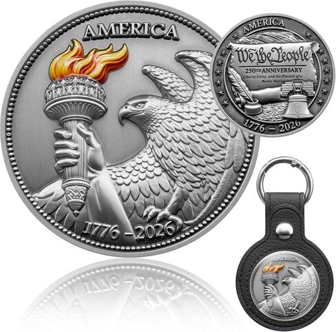 Anniversary Challenge Coin Medal Keychain Patriotic with Leather Coin Holder in Saudi Arabia