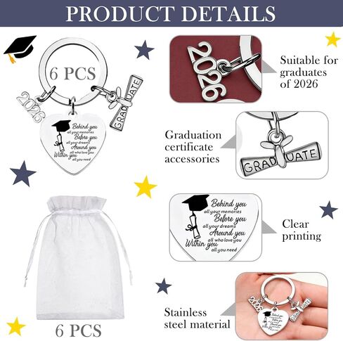 EVNEED 6 Pcs Class of 2026 Keychain Graduation Keychain Gifts Bulk Senior Night Gifts for Women Men (Style 2) in Saudi Arabia