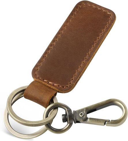 Leather Keychain Double Ring for Men Car FOB Keys Keyrings(Brown) in Saudi Arabia