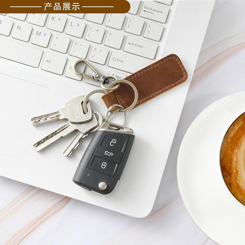 Leather Keychain Double Ring for Men Car FOB Keys Keyrings(Brown) in Saudi Arabia
