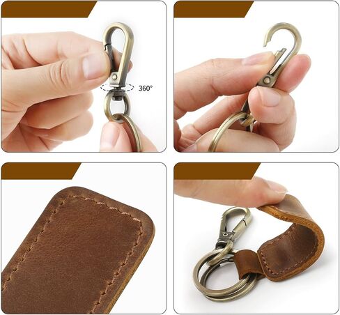 Leather Keychain Double Ring for Men Car FOB Keys Keyrings(Brown) in Saudi Arabia