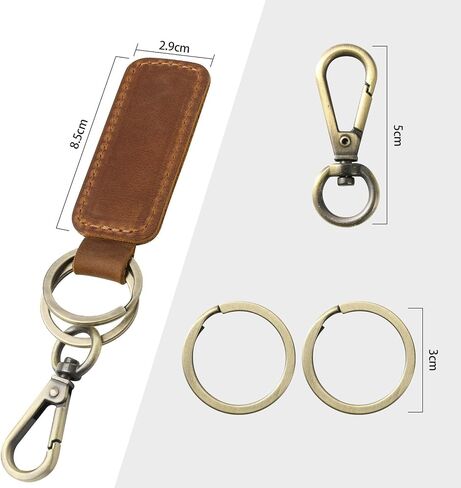 Leather Keychain Double Ring for Men Car FOB Keys Keyrings(Brown) in Saudi Arabia