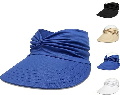 Women's UPF 50+ UV Protection Sun Visor Hat, Wide Brim Lightweight Women Sun Hat, Foldable Ponytail Hole Cap for Beach Hiking in Kuwait