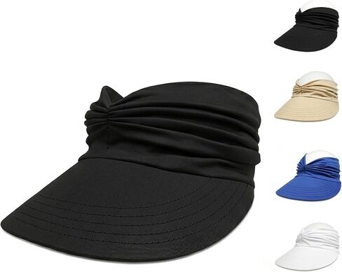 Women's UPF 50+ UV Protection Sun Visor Hat, Wide Brim Lightweight Women Sun Hat, Foldable Ponytail Hole Cap for Beach Hiking in Kuwait
