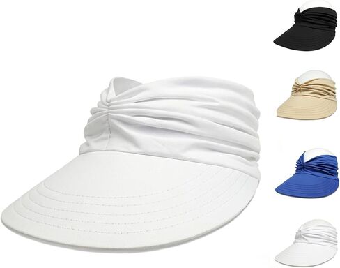 Women's UPF 50+ UV Protection Sun Visor Hat, Wide Brim Lightweight Women Sun Hat, Foldable Ponytail Hole Cap for Beach Hiking in Kuwait