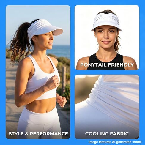 Women's UPF 50+ UV Protection Sun Visor Hat, Wide Brim Lightweight Women Sun Hat, Foldable Ponytail Hole Cap for Beach Hiking in Kuwait