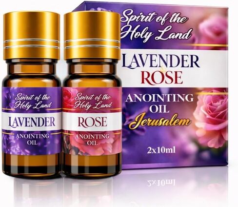 Biblical Lavender & Rose of Sharon Anointing Oils from Jerusalem 2 Bottles x 10 ml Devotional Holy Oil for Prayer and Blessing Religious Gift Box in Kuwait