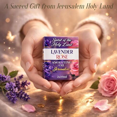 Biblical Lavender & Rose of Sharon Anointing Oils from Jerusalem 2 Bottles x 10 ml Devotional Holy Oil for Prayer and Blessing Religious Gift Box in Kuwait