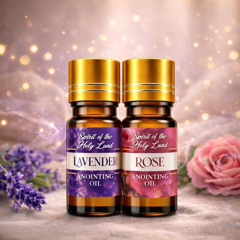 Biblical Lavender & Rose of Sharon Anointing Oils from Jerusalem 2 Bottles x 10 ml Devotional Holy Oil for Prayer and Blessing Religious Gift Box in Kuwait