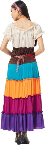 3PCS Women Gypsy Costume Fortune Teller Outfit with Headscarf Necklace Halloween Boho Cosplay Mexican Dress Up in Saudi Arabia