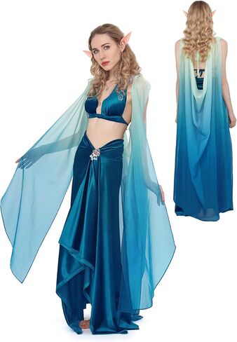 Women's Medieval Fairy Cape Elf Cloak Off Shoulder Sheer Chiffon Tulle Shawl for Wedding Renaissance in Saudi Arabia