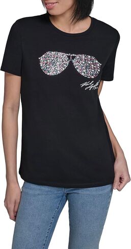 Karl Lagerfeld Women's Short Sleeve Crew Neck Sunglasses Logo T-Shirt in Kuwait
