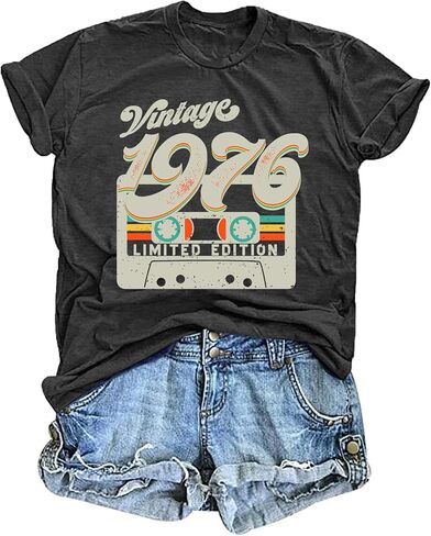 50th Birthday Shirt for Women Vintage 1976 Tshirt 50 Years Old Birthday Gifts Tee Funny Fifty Graphic Tee Tops in Saudi Arabia