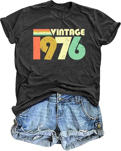 50th Birthday Shirt for Women Vintage 1976 Tshirt 50 Years Old Birthday Gifts Tee Funny Fifty Graphic Tee Tops in Saudi Arabia