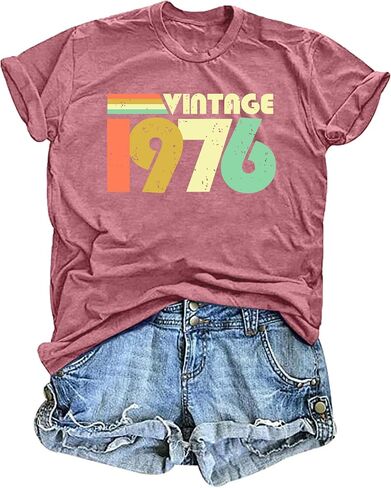 50th Birthday Shirt for Women Vintage 1976 Tshirt 50 Years Old Birthday Gifts Tee Funny Fifty Graphic Tee Tops in Saudi Arabia