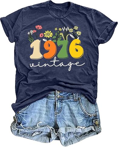 50th Birthday Shirt for Women Vintage 1976 Tshirt 50 Years Old Birthday Gifts Tee Funny Fifty Graphic Tee Tops in Saudi Arabia